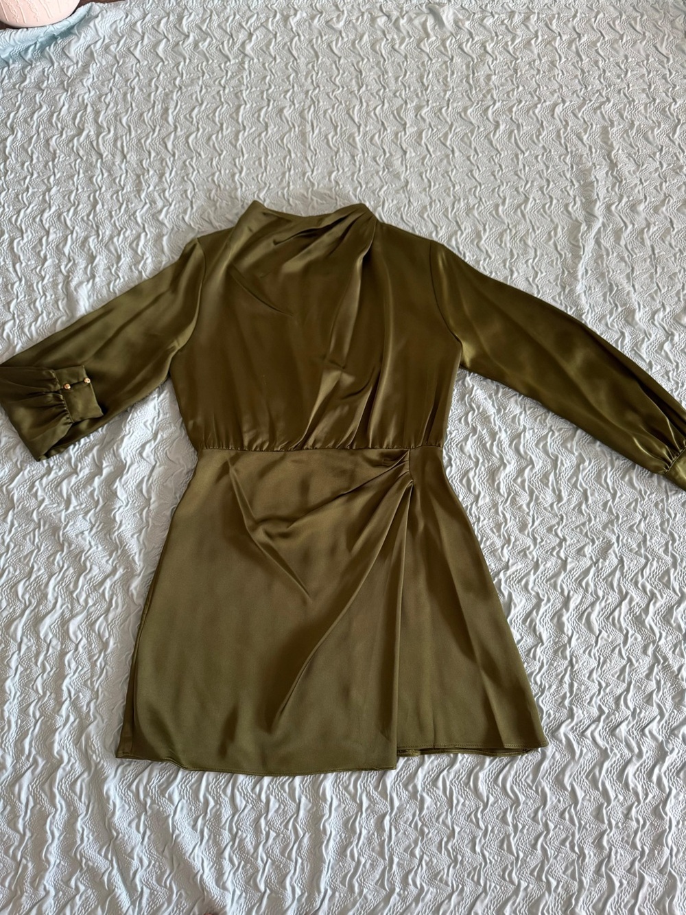 Zara Olive Green Long-Sleeve Wrap Dress